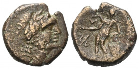 Sizilien. Alaisa Archonidea.

 Bronze. Ca. 95 - 44 v. Chr.
Vs: Kopf des Apollon mit Lorbeerkranz rechts.
Rs: Apollon nach links stehend, in seiner...