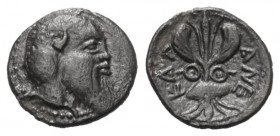 Sizilien. Katana.

 Hemilitron ? (Silber). Ca. 460 - 445 v. Chr.
Vs: Kopf des Silenos rechts.
Rs: Blitzbündel mit Flügeln, links und rechts davon ...