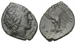 Sizilien. Syrakus. Hiketas (287 - 278 v. Chr.).

 Bronze.
Vs: Kopf des bartlosen Zeus Hellanios mit Lorbeerkranz rechts.
Rs: Adler auf Blitzbündel...
