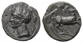 Sizilien. Sikulo-punische Prägungen.

 Bronze. Ca. 300 - 275 v. Chr.
Vs: Kopf zwischen Getreideähren links.
Rs: Pferd nach rechts galoppierend.
...
