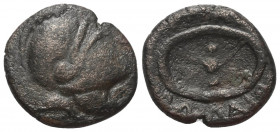 Thrakien. Mesembria.

 Bronze. Ca. 175 - 100 v. Chr.
Vs: Attischer Helm rechts.
Rs: Vierspeichiges Rad.

19 mm. 4,85 g. 

HGC 3, 1571; Karayot...