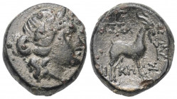 Makedonien. Thessalonike.

 Bronze. Nach 148 v. Chr.
Vs: Kopf des Dionysos mit Efeukranz rechts.
Rs: Ziegenbock nach rechts stehend; im Feld recht...