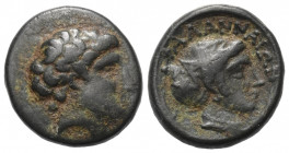 Thessalien. Phalanna.

 Bronze. 4. - 3. Jhdt. v. Chr.
Vs: Jugendlicher männlicher Kopf rechts.
Rs: Weiblicher Kopf (Nymphe ?) mit Sakkos rechts.
...