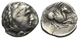 Illyrien. Dyrrhachion.

 Hemidrachme (Silber). 3. Jhdt. v. Chr.
Vs: Kopf des jugendlichen Herakles mit Löwenfell rechts.
Rs: Pegasos nach rechts f...
