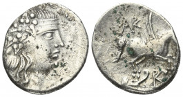 Inseln vor Epiros. Korkyra.

 Didrachme (Silber). Ca. 229 - 48 v. Chr.
Vs: Kopf des Dionysos mit Efeukranz rechts.
Rs: Pegasos mit Palmzweig nach ...