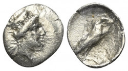 Elis. Olympia.

 Obol (Silber). Ca. 344 - 340 v. Chr.
Vs: Kopf der Hera rechts.
Rs: Adler nach rechts stehend.

12 mm. 0,78 g. 

Slg. BDC Olym...