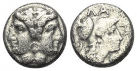 Mysien. Lampsakos.

 Hemidrachme (Silber). 4. - 3. Jhdt. v. Chr.
Vs: Janusförmiger Frauenkopf.
Rs: Kopf der Athena mit korinthischem Helm rechts....