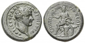 Karien. Antiochia am Mäander. Traianus (98 - 117 n. Chr.).

 Bronze.
Vs: Kopf mit Lorbeerkranz rechts.
Rs: Athena mit Nike auf der Hand, auf Brust...