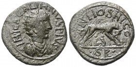 Pisidien. Antiochia. Gallienus (253 - 268 n. Chr.).

 Bronze.
Vs: IMP CA GALIHNVS PIVS. Büste mit Strahlenkrone, Paludament und Panzer rechts.
Rs:...