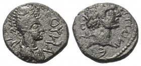 Mesopotamien. Edessa. Caracalla (198 - 217 n. Chr.) mit Abgar IX. (214 - 216 n. Chr.).

 Bronze.
Vs: Büste des Abgar mit Tiara rechts.
Rs: Büste d...