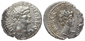 Marcus Antonius und Octavianus.

 Denar (Silber). 41 v. Chr. Ephesus.
Vs: M ANT IMP AVG III VIR R P C M BARBAT Q P. Kopf des Marcus Antonius rechts...