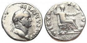 Vespasianus (69 - 79 n. Chr.).

 Denar (Silber). 73 n. Chr. Rom.
Vs: IMP CAES VESP AVG CENS. Kopf mit Lorbeerkranz rechts.
Rs: PONTIF MAXIM. Vespa...