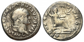 Vespasianus (69 - 79 n. Chr.).

 Denar (Silber). 74 n. Chr. Rom.
Vs: IMP CAESAR VESPASIANVS AVG. Kopf mit Lorbeerkranz rechts.
Rs: PON MAX TR P CO...