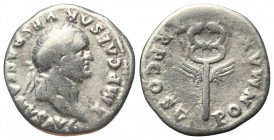 Vespasianus (69 - 79 n. Chr.).

 Denar (Silber). 74 n. Chr. Rom.
Vs: IMP CAESAR VESPASIANVS AVG. Kopf mit Lorbeerkranz rechts.
Rs: PON MAX TR P CO...