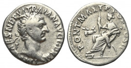 Traianus (98 - 117 n. Chr.).

 Denar (Silber). 98 n. Chr. Rom.
Vs: IMP CAES NERVA TRAIAN AVG GERM. Büste mit Lorbeerkranz rechts.
Rs: PONT MAX TR ...