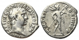 Traianus (98 - 117 n. Chr.).

 Denar (Silber). 102 n. Chr. Rom.
Vs: IMP CAES NERVA TRAIAN AVG GERM. Kopf mit Lorbeerkranz rechts.
Rs: P M TR P COS...