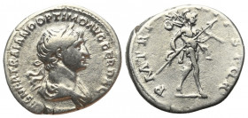Traianus (98 - 117 n. Chr.).

 Denar (Silber). 114 - 116 n. Chr. Rom.
Vs: IMP CAES NER TRAIANO OPTIMO AVG GER DAC. Büste mit Lorbeerkranz und Palud...