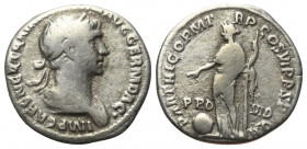Traianus (98 - 117 n. Chr.).

 Denar (Silber). 116 - 117 n. Chr. Rom.
Vs: IMP CAES NER TRAIAN OPTIM AVG GERM DAC. Büste mit Lorbeerkranz und Drapie...