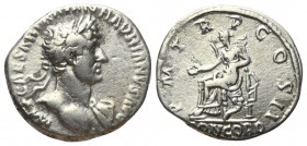 Hadrianus (117 - 138 n. Chr.).

 Denar (Silber). 118 n. Chr. Rom.
Vs: IMP CAESAR TRAIAN HADRIANVS AVG. Büste mit Lorbeerkranz und Drapierung rechts...