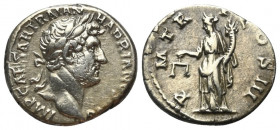 Hadrianus (117 - 138 n. Chr.).

 Denar (Silber). 123 n. Chr. Rom.
Vs: IMP CAESAR TRAIAN HADRIANVS AVG. Kopf mit Lorbeerkranz rechts.
Rs: P M TR P ...