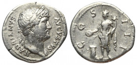 Hadrianus (117 - 138 n. Chr.).

 Denar (Silber). 127 n. Chr. Rom.
Vs: HADRIANVS AVGVSTVS. Büste mit Lorbeerkranz und Drapierung rechts.
Rs: COS II...