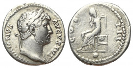 Hadrianus (117 - 138 n. Chr.).

 Denar (Silber). 128 n. Chr. Rom.
Vs: HADRIANVS AVGVSTVS. Büste mit Lorbeerkranz und Drapierung rechts.
Rs: COS II...