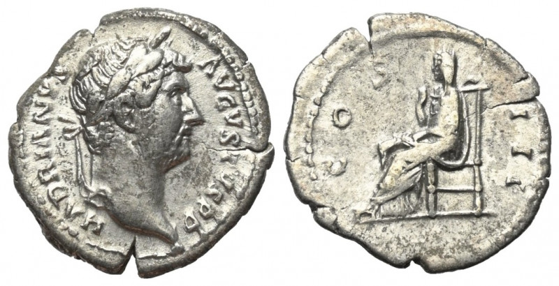 Hadrianus (117 - 138 n. Chr.).

 Denar (Silber). 128 n. Chr. Rom.
Vs: HADRIAN...