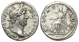 Hadrianus (117 - 138 n. Chr.).

 Denar (Silber). 134 - 138 n. Chr. Rom.
Vs: HADRIANVS AVG COS III P P. Kopf mit Lorbeerkranz rechts.
Rs: PIETAS AV...