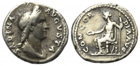 Hadrianus (117 - 138 n. Chr.).

 Denar (Silber). 135 n. Chr. Rom.
Vs: SABINA AVGVSTA. Drapierte Büste mit Diadem rechts.
Rs: CONCORDIA AVG. Concor...