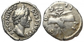 Antoninus Pius (138 - 161 n. Chr.).

 Denar (Silber). 145 - 161 n. Chr. Rom.
Vs: ANTONINVS AVG PIVS P P. Kopf mit Lorbeerkranz rechts.
Rs: COS III...