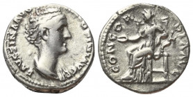 Faustina I. (gest. 141 n. Chr.).

 Denar (Silber). Nach 141 n. Chr. Rom.
Vs: FAVSTINA AVG ANTONINI AVG P P. Drapierte Büste rechts.
Rs: CONCORDIA ...