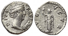 Faustina I. (gest. 141 n. Chr.). Diva Faustina I.

 Denar (Silber). Nach 141 n. Chr. Rom.
Vs: DIVA FAVSTINA. Drapierte Büste rechts.
Rs: AVGVSTA. ...