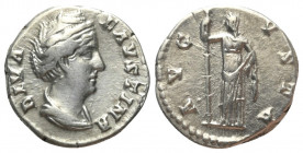 Faustina I. (gest. 141 n. Chr.). Diva Faustina I.

 Denar (Silber). Nach 141 n. Chr. Rom.
Vs: DIVA FAVSTINA. Drapierte Büste rechts.
Rs: AVGVSTA. ...
