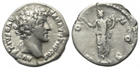 Marcus Aurelius (161 - 180 n. Chr.).

 Denar (Silber). 140 - 144 n. Chr. Rom.
Vs: AVRELIVS CAESAR AVG PII F COS. Kopf rechts.
Rs: HONOS. Honos mit...