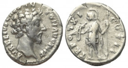 Marcus Aurelius (161 - 180 n. Chr.).

 Denar (Silber). 156 - 157 n. Chr. Rom.
Vs: AVRELIVS CAES ANTON AVG PII F. Kopf rechts.
Rs: TR POT XI COS II...