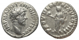 Marcus Aurelius (161 - 180 n. Chr.).

 Denar (Silber). 161 n. Chr. Rom.
Vs: IMP M AVREL ANTONINVS AVG. Kopf rechts.
Rs: PROV DEOR TR P XV COS III....