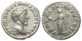 Marcus Aurelius (161 - 180 n. Chr.).

 Denar (Silber). 161 n. Chr. Rom.
Vs: IMP M AVREL ANTONINVS AVG. Büste mit Lorbeerkranz und Drapierung rechts...