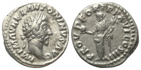 Marcus Aurelius (161 - 180 n. Chr.).

 Denar (Silber). 161 - 162 n. Chr. Rom.
Vs: IMP M AVREL ANTONINVS AVG. Kopf mit Lorbeerkranz rechts.
Rs: PRO...