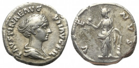 Faustina II. (gest. 176 n. Chr.).

 Denar (Silber). 147 - 150 n. Chr. Rom.
Vs: FAVSTINAE AVG PII AVG FIL. Drapierte Büste mit Diademband rechts.
R...