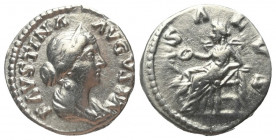 Faustina II. (gest. 176 n. Chr.).

 Denar (Silber). 161 - 164 n. Chr. Rom.
Vs: FAVSTINA AVGVSTA. Drapierte Büste mit Diadem rechts.
Rs: SALVS. Sal...