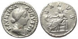 Faustina II. (gest. 176 n. Chr.).

 Denar (Silber). 161 - 164 n. Chr. Rom.
Vs: FAVSTINA AVGVSTA. Drapierte Büste mit Diadem rechts.
Rs: SALVS. Sal...