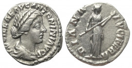 Lucilla (gest. 181 n. Chr.).

 Denar (Silber). 161 - 162 n. Chr. Rom.
Vs: LVCILLAE AVG ANTONINI AVG F. Drapierte Büste rechts.
Rs: DIANA LVCIFERA....