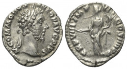Commodus (177 - 192 n. Chr.).

 Denar (Silber). 183 n. Chr. Rom.
Vs: M COMMODVS ANTON AVG PIVS. Kopf mit Lorbeerkranz rechts.
Rs: TR P VIII IMP VI...