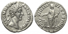 Commodus (177 - 192 n. Chr.).

 Denar (Silber). 183 n. Chr. Rom.
Vs: M COMMODVS ANTON AVG PIVS. Kopf mit Lorbeerkranz rechts.
Rs: TR P VIII IMP VI...