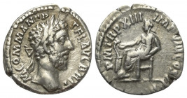 Commodus (177 - 192 n. Chr.).

 Denar (Silber). 187 - 188 n. Chr. Rom.
Vs: M COMM ANT P FEL AVG BRIT. Kopf mit Lorbeerkranz rechts.
Rs: P M TR P X...