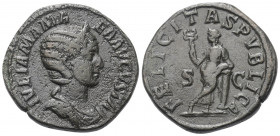 Iulia Mamaea (gest. 235 n. Chr.).

 Sesterz (Bronze). 228 n. Chr. Rom.
Vs: IVLIA MAMAEA AVGVSTA. Drapierte Büste mit Diadem rechts.
Rs: FELICITAS ...
