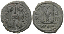 Iustinus II. (565 - 578 n. Chr.).

 Solidus (Gold). Antiochia (Theoupolis).
Vs: Iustinus und Sophia auf Doppelthron en face sitzend, beide nimbiert...
