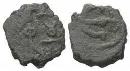 Iustinus II. (565 - 578 n. Chr.).

 Pentanummion. Antiochia (Theoupolis).
Vs: Monogramm des Justinus und der Sophia.
Rs: Wertzeichen E; im Feld re...