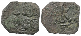 Constantinus IV. Pogonatus (668 - 685 n. Chr.).

 Follis (Kupfer). 674 - 681 n. Chr. Syrakus.
Vs: Gekrönte, gepanzerte Büste des Constantinus IV. m...
