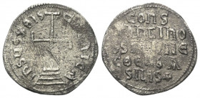 Constantinus V. (741 - 775 n. Chr.) und Leo IV.

 Miliaresion (Silber). Constantinopolis.
Vs: Kreuz auf dreistufiger Basis, darunter Globus; das Ga...